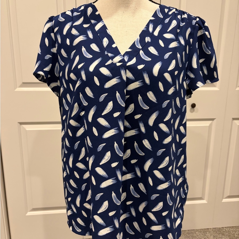 Hilary Radley Blue and White Patterned Blouse